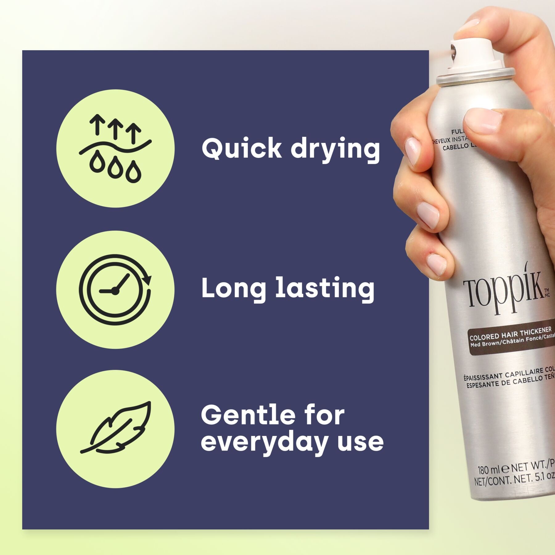 Toppik Colored Hair Thickener Dry Formula in Medium Brown Spray - Quick-Drying, Long-Lasting, and Gentle for Everyday Use