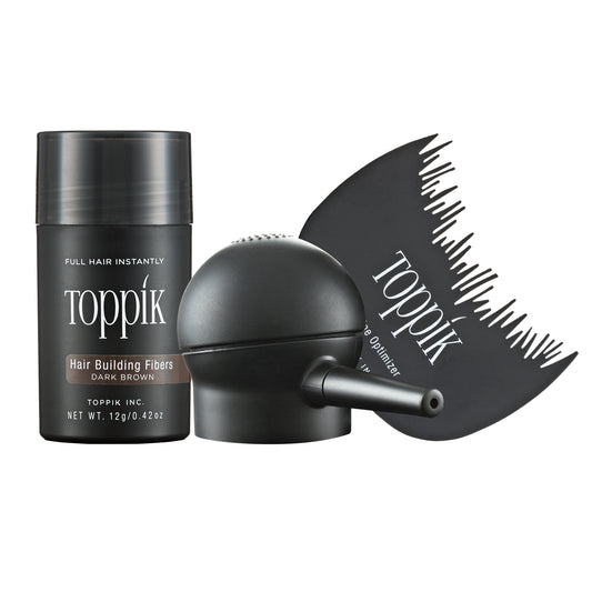 Toppik hair building fibers with spray applicator and hairline optimizer