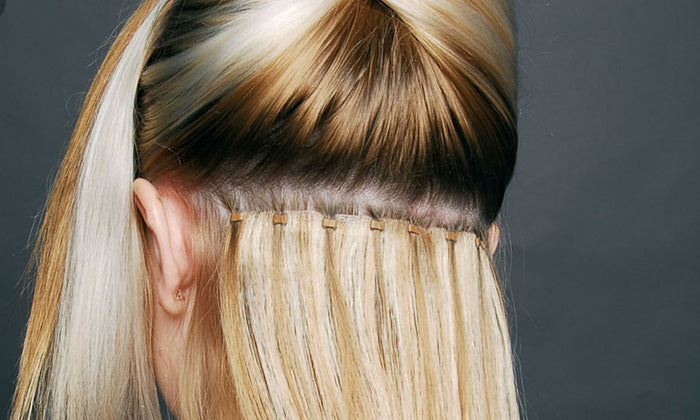 Back view of a woman with Micro-bead/Micro-Ring Hair Extensions