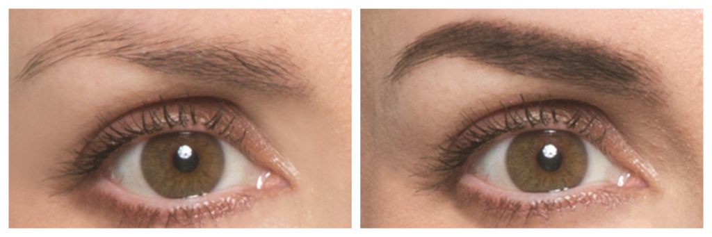 eyebrows before after toppik brow building fibers results side by side closeup eyes